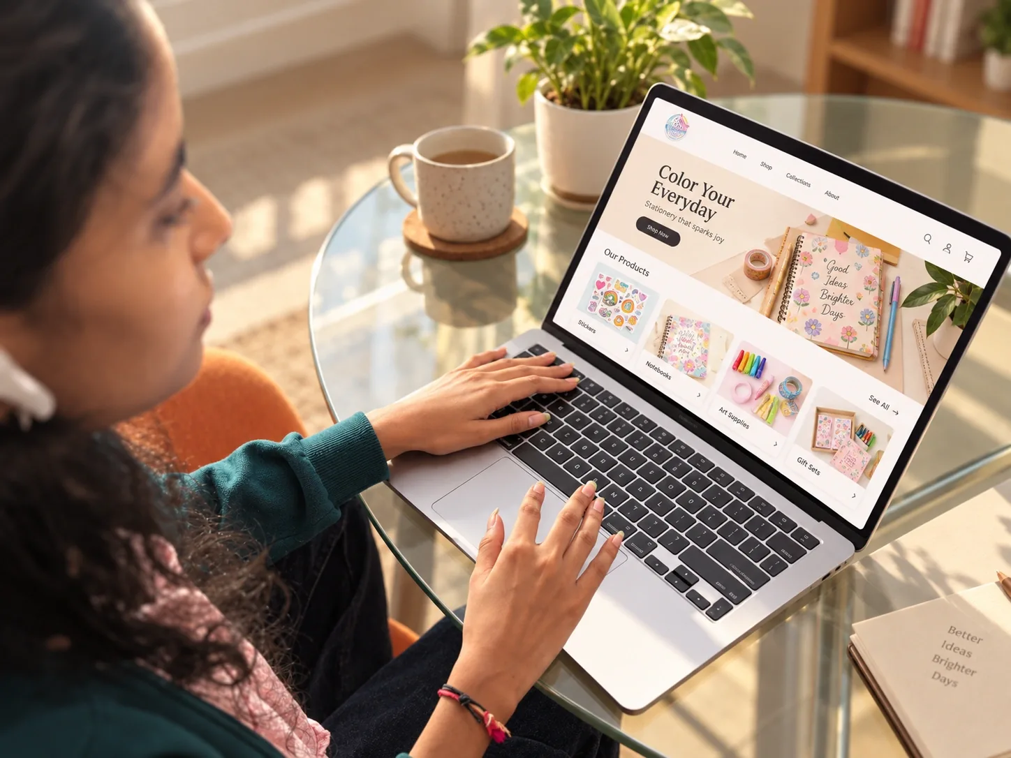 A customer exploring a website on her laptop