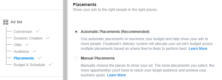 Facebook Ads Campaign - Manual Placements